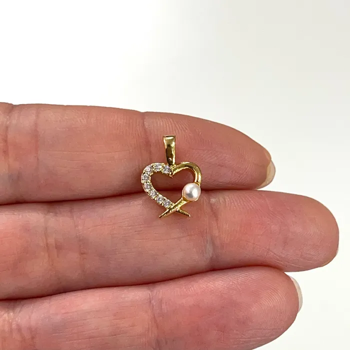 Necklaces Peppy Beads 24Kt Gold Plated CZ Micro Paved Heart With Pearl Charm