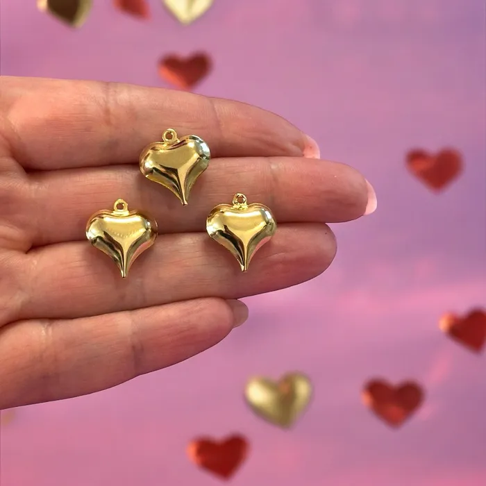 Necklaces Peppy Beads 24Kt Gold Plated Hollow Puffed Heart Charms 3 pcs in a pack Necklaces Peppy Beads 24Kt Gold Plated Hollow Puffed Heart Charms 3 pcs in a pack