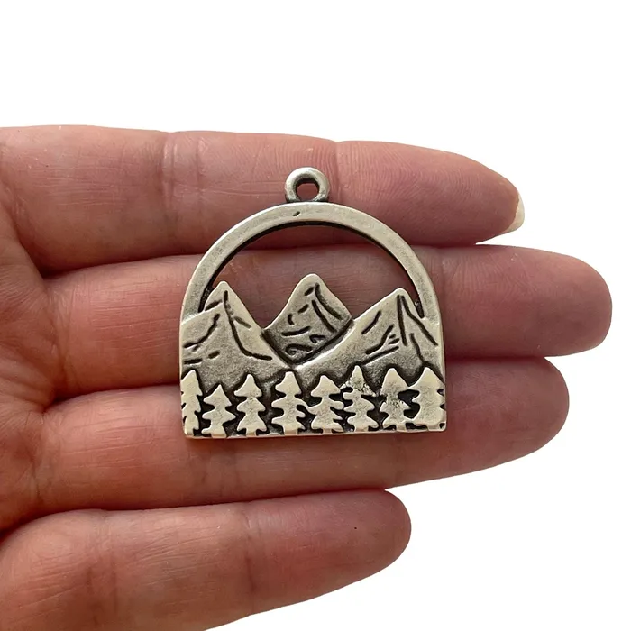 Necklaces Peppy Beads Antique Silver Plated Forest Mountains Pendant