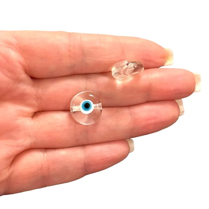 Necklaces Peppy Beads Hand Made Murano Glass Clear Evil Eye Charm