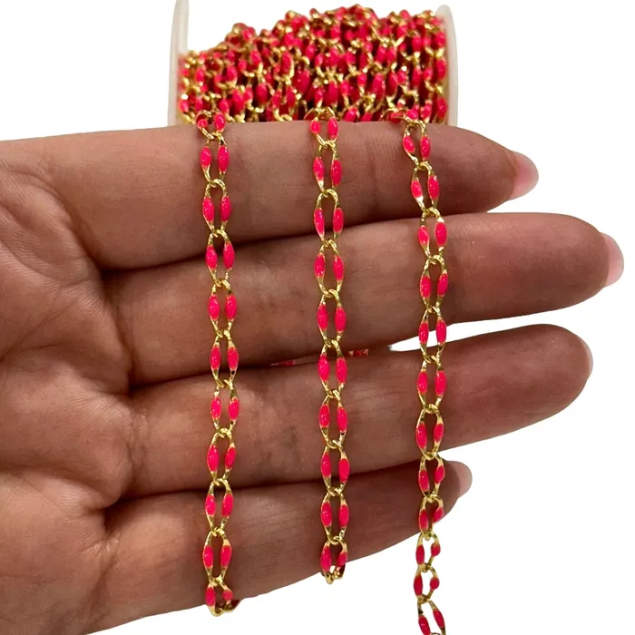 Necklaces Peppy Beads Neon Pink Enamelled Gourmet Chain 24Kt Gold Plated Gourmet Chain Necklaces Peppy Beads Neon Pink Enamelled Gourmet Chain 24Kt Gold Plated Gourmet Chain