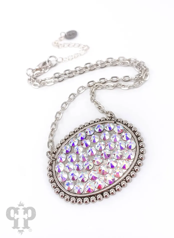 Necklaces PINK PANACHE PINK PANACHE MEDIUM OVAL RHINESTONE SILVER LINK CHAIN NECKLACE N237SAB Necklaces PINK PANACHE PINK PANACHE MEDIUM OVAL RHINESTONE SILVER LINK CHAIN NECKLACE N237SAB
