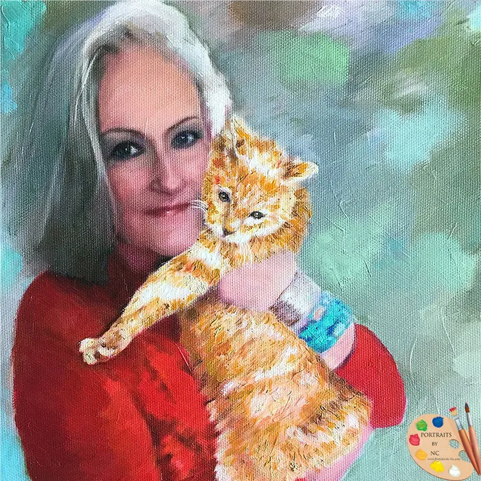 Necklaces Portraits by NC Adults with Pets Oil Portraits Woman with Cat
