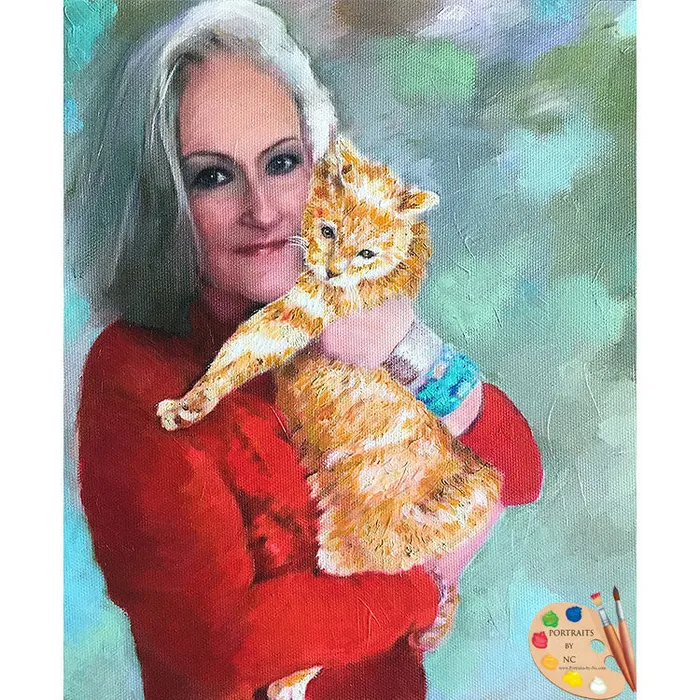 Necklaces Portraits by NC Adults with Pets Oil Portraits Woman with Cat