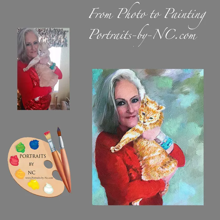 Necklaces Portraits by NC Adults with Pets Oil Portraits Woman with Cat