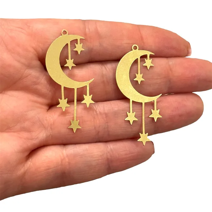 Necklaces Raw Brass Crescent Moon and Stars CharmsLaser Cut Moon and Stars Charms 2 pcs in a pack Peppy Beads Necklaces Raw Brass Crescent Moon and Stars CharmsLaser Cut Moon and Stars Charms 2 pcs in a pack Peppy Beads