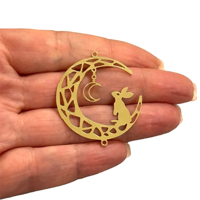 Necklaces Raw Brass Rabbit and Moon Charm Laser Cut Rabbit and Moon Charm Peppy Beads Necklaces Raw Brass Rabbit and Moon Charm Laser Cut Rabbit and Moon Charm Peppy Beads