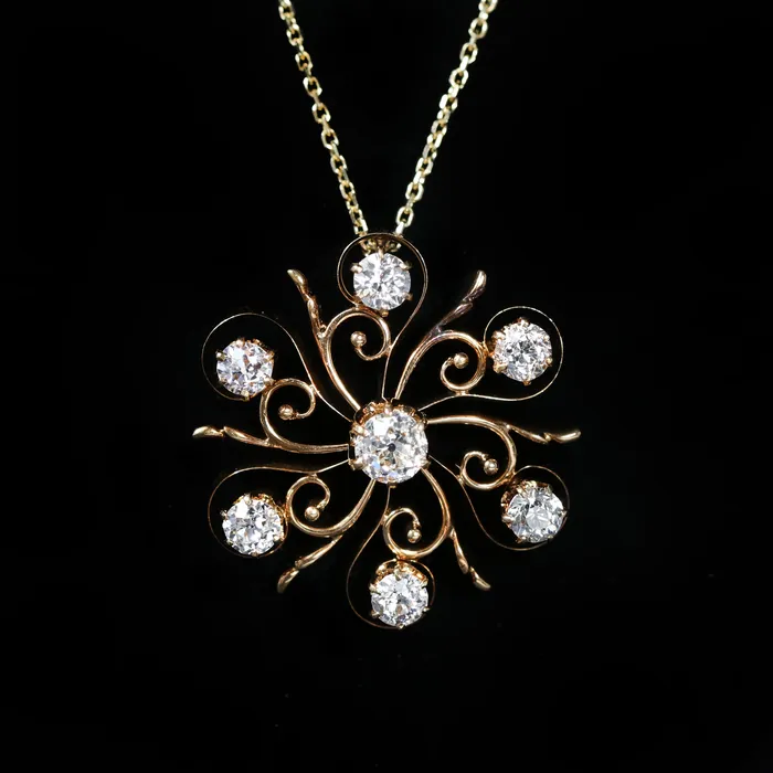 Necklaces Victorian 14K Yellow Gold 125 CTW Old Mine Cut Diamond Pendant K Goldschmidt Necklaces Victorian 14K Yellow Gold 125 CTW Old Mine Cut Diamond Pendant K Goldschmidt