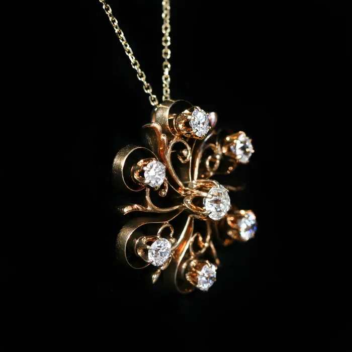 Necklaces Victorian 14K Yellow Gold 125 CTW Old Mine Cut Diamond Pendant K Goldschmidt