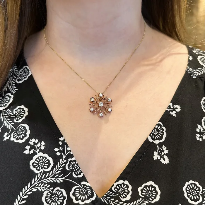 Necklaces Victorian 14K Yellow Gold 125 CTW Old Mine Cut Diamond Pendant K Goldschmidt