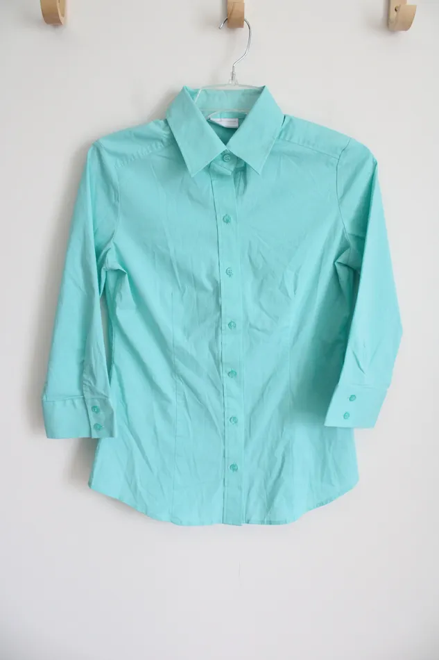New York Company New York Co Blue Pinstripe Button Down Shirt S Rings