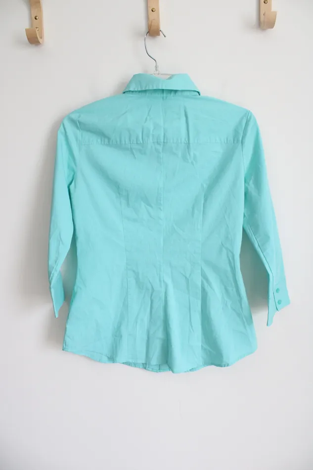 New York Company New York Co Blue Pinstripe Button Down Shirt S Rings