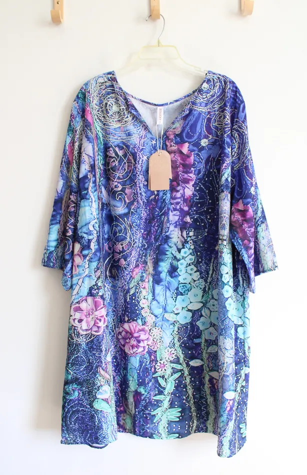 NEW Zolucky Blue Purple Patterned Dress 4X Zolucky Rings