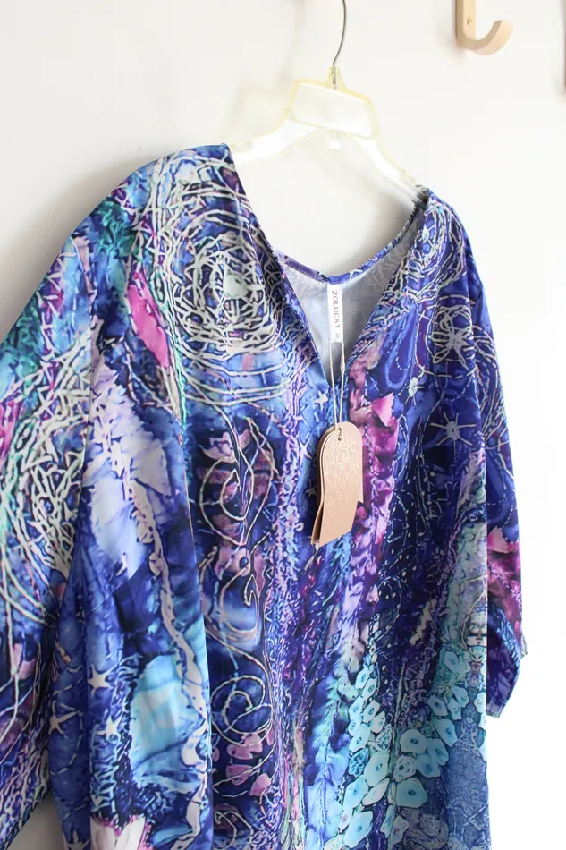 NEW Zolucky Blue Purple Patterned Dress 4X Zolucky Rings