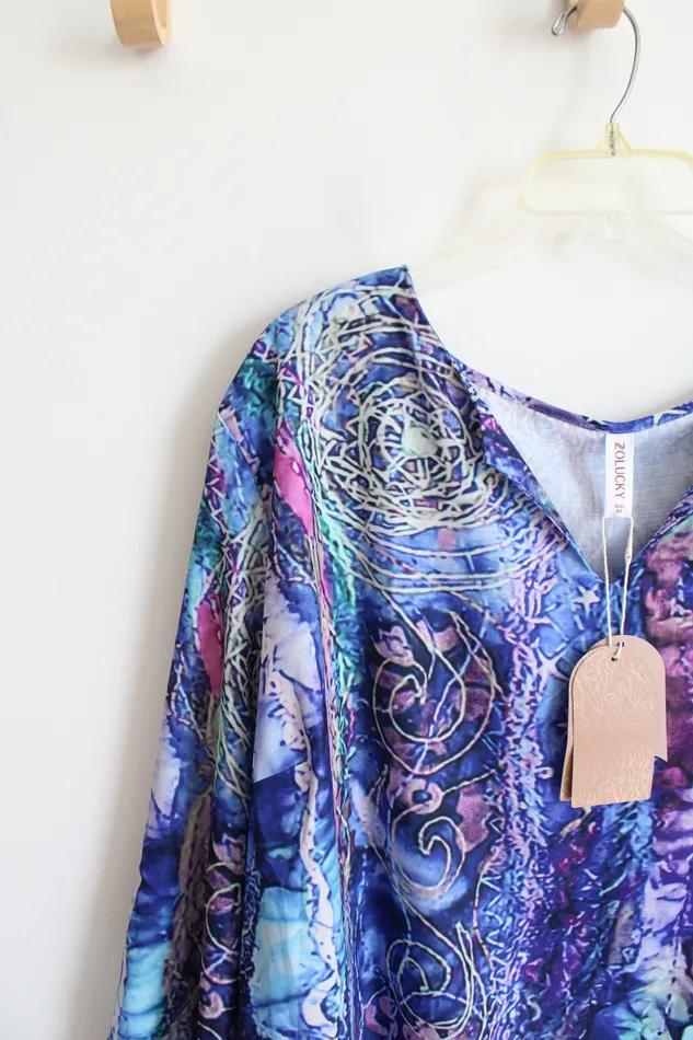 NEW Zolucky Blue Purple Patterned Dress 4X Zolucky Rings