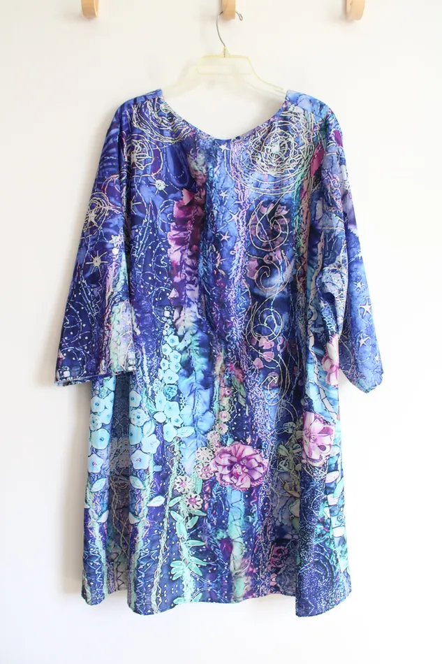 NEW Zolucky Blue Purple Patterned Dress 4X Zolucky Rings