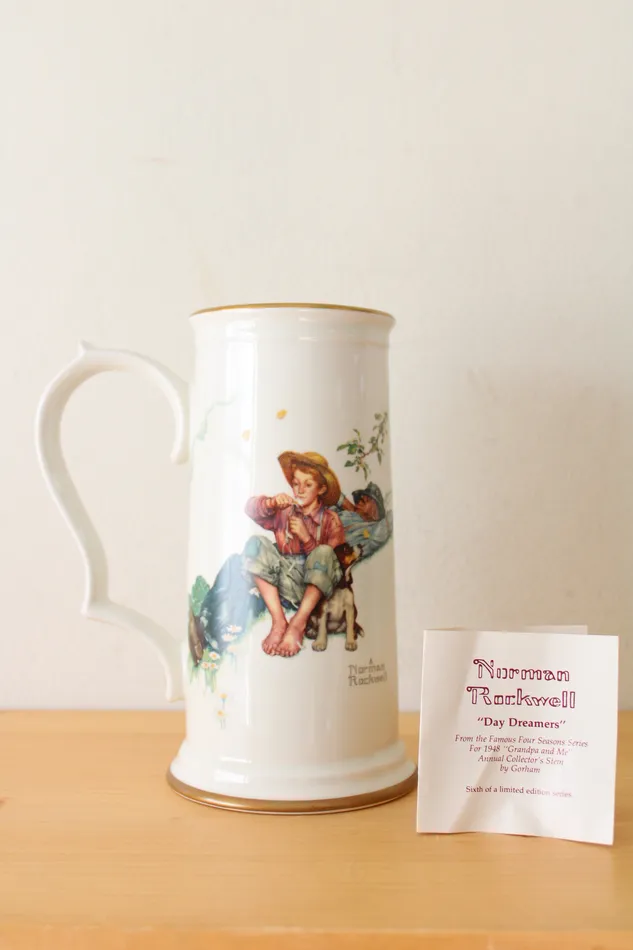 Norman Rockwell Gorham Fine China 1981 Limited Edition Stein Mug Gorham Earrings