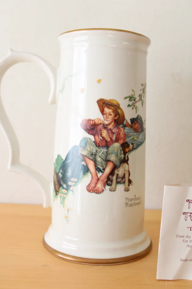 Norman Rockwell Gorham Fine China 1981 Limited Edition Stein Mug Gorham Earrings
