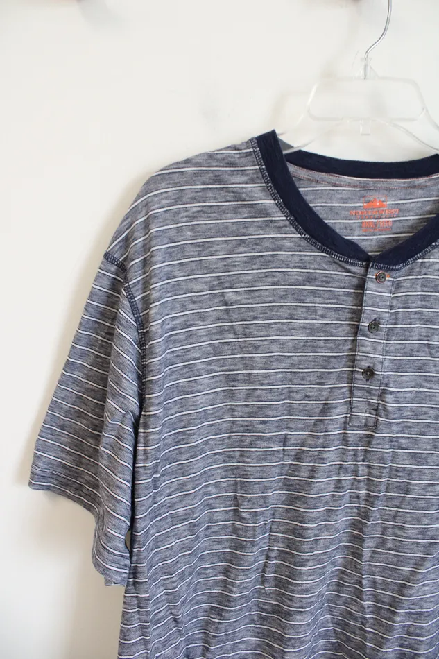 Northwest Territory Rings Northwest Territory Blue White Striped Short Sleeved Henley Shirt XXXL