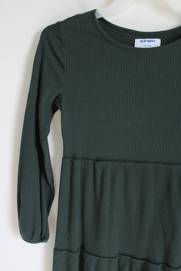Old Navy Earrings Old Navy Green Rib Tiered Dress Youth XL 1416