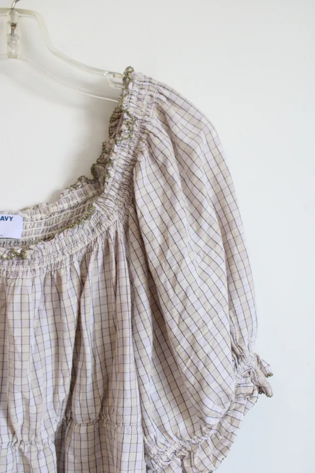 Old Navy Earrings Old Navy Tan Pink Checkered Babydoll Top XXL
