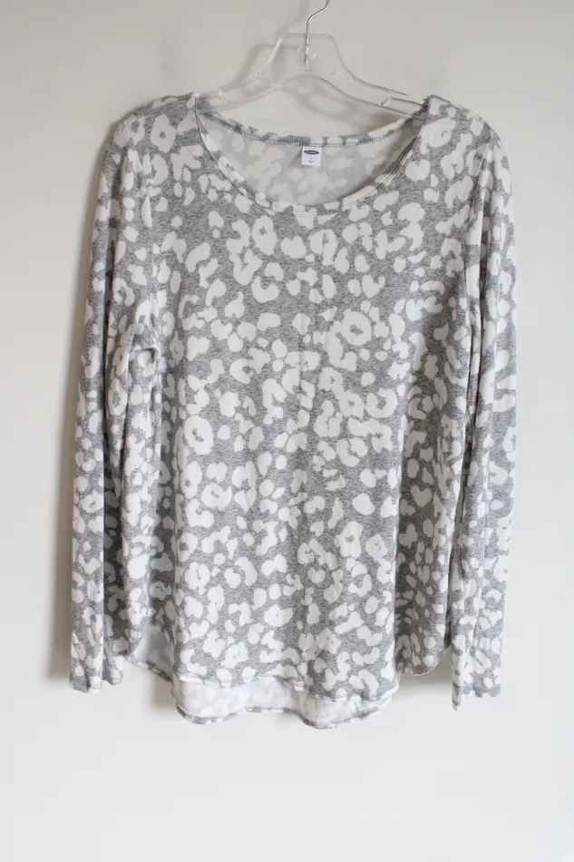 Old Navy Gray White Leopard Print Knit Long Sleeved Shirt L Old Navy Rings