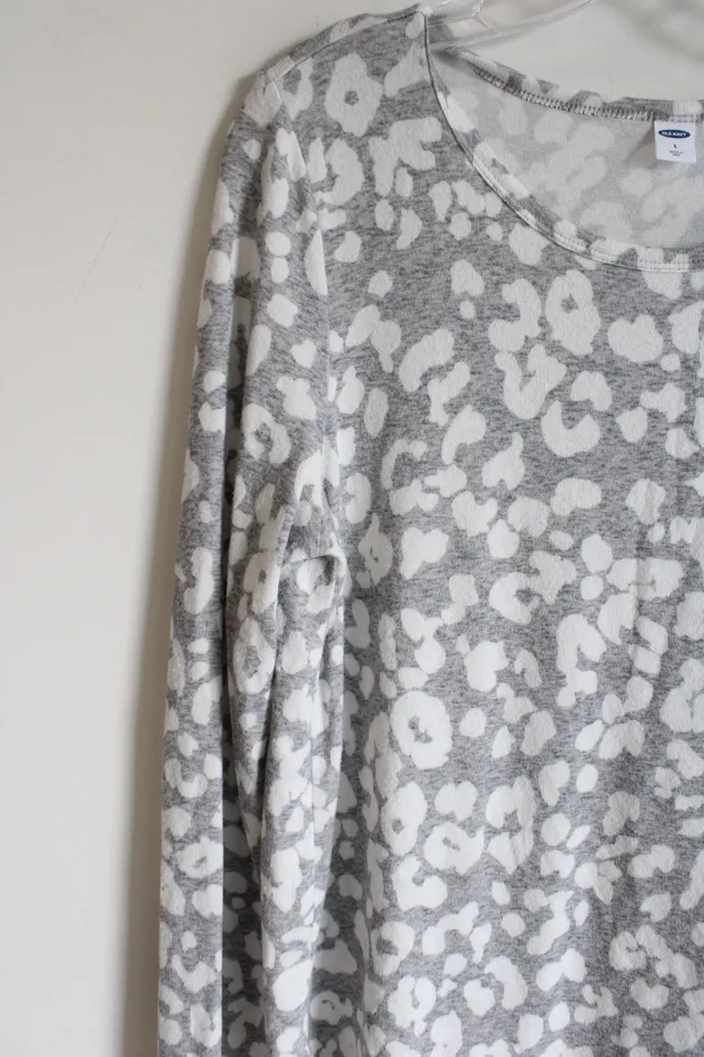 Old Navy Gray White Leopard Print Knit Long Sleeved Shirt L Old Navy Rings