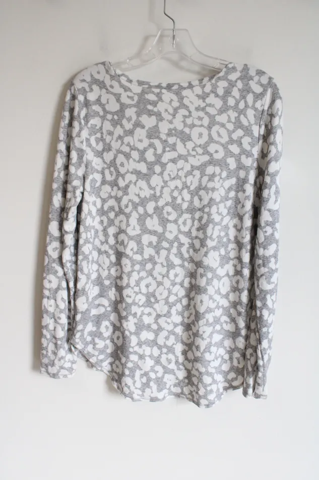 Old Navy Gray White Leopard Print Knit Long Sleeved Shirt L Old Navy Rings