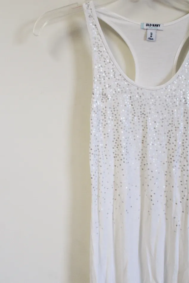Old Navy White Sequined Tank XS Old Navy Rings