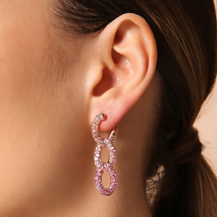 Orecchini Pendenti Catena Grumetta con Pav di Cubic Zirconia Bronzallure Rings