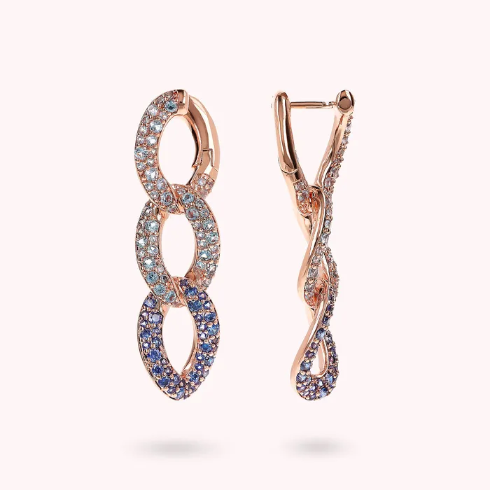 Orecchini Pendenti Catena Grumetta con Pav di Cubic Zirconia Bronzallure Rings