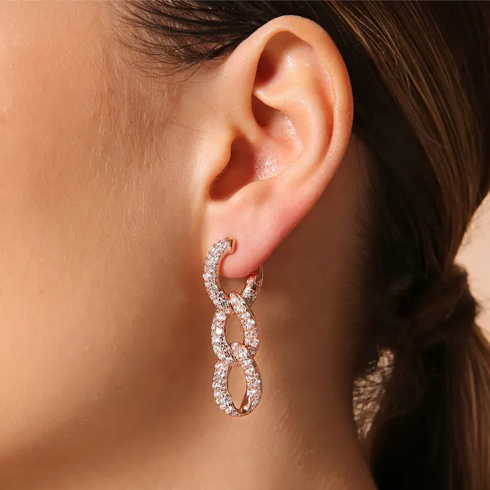 Orecchini Pendenti Catena Grumetta con Pav di Cubic Zirconia Bronzallure Rings