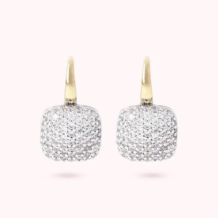 Orecchini Pendenti Golden Quadrati con Pav in Cubic Zirconia Bronzallure Earrings Orecchini Pendenti Golden Quadrati con Pav in Cubic Zirconia Bronzallure Earrings