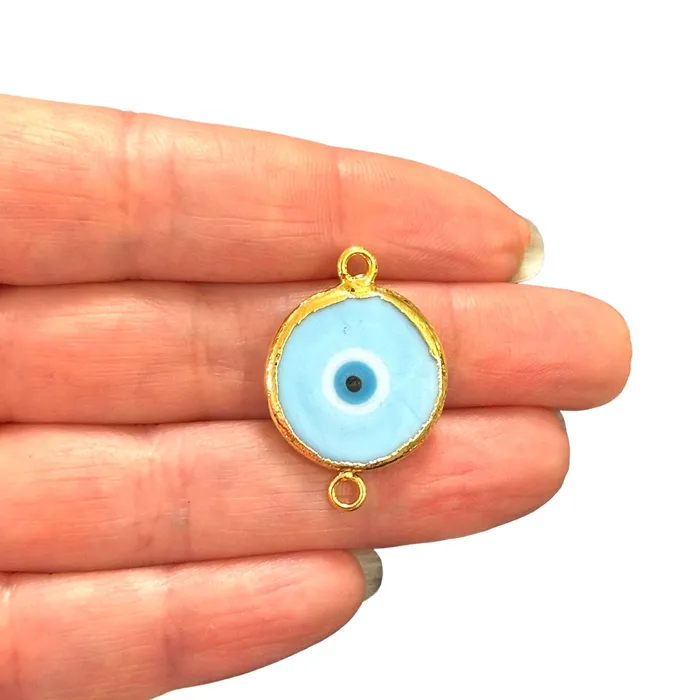 Peppy Beads 24Kt Gold Plated Hand Made Murano Glass Blue Evil Eye Connector Charm Earrings Peppy Beads 24Kt Gold Plated Hand Made Murano Glass Blue Evil Eye Connector Charm Earrings
