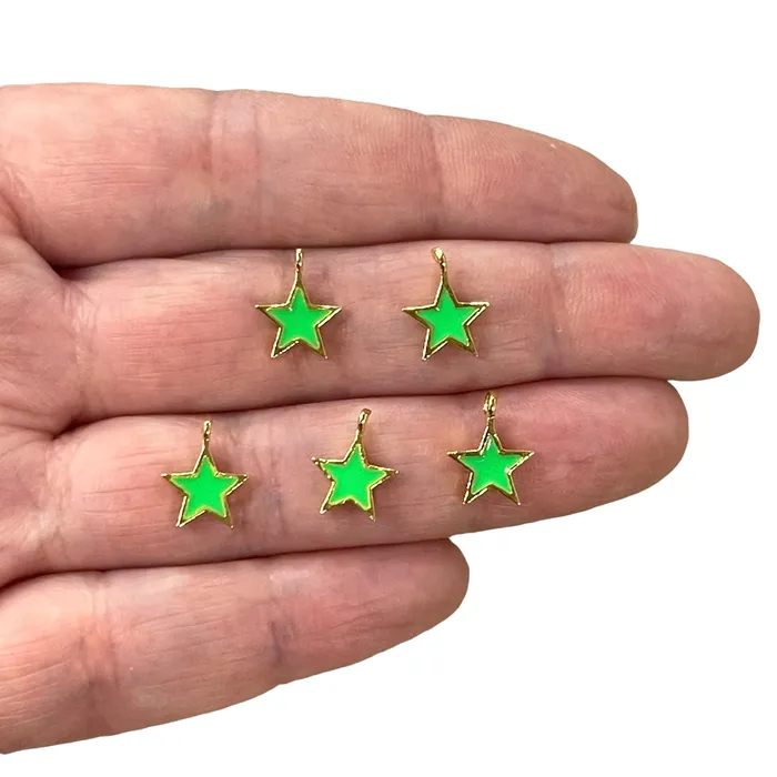 Peppy Beads 24Kt Gold Plated Neon Green Enamelled Star Charms 5 Pcs in a Pack Earrings Peppy Beads 24Kt Gold Plated Neon Green Enamelled Star Charms 5 Pcs in a Pack Earrings