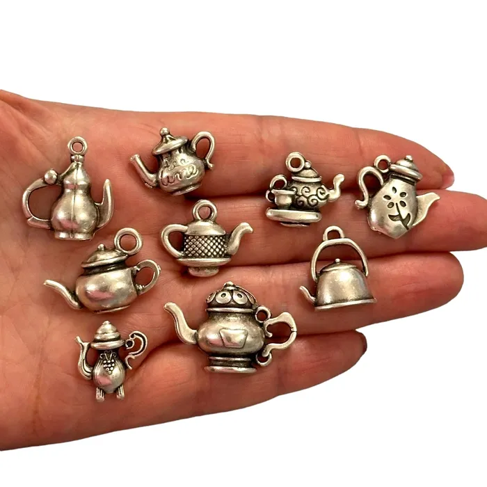 Peppy Beads Antique Silver Plated Tea Time Charms Collection 9 Charms in a pack Earrings