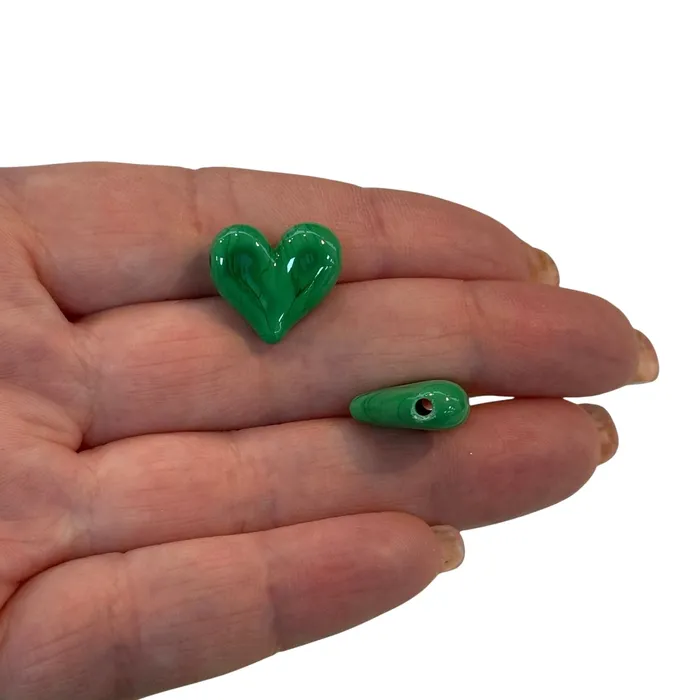 Peppy Beads Charm Necklaces Hand Made Murano Glass Green Heart Charm
