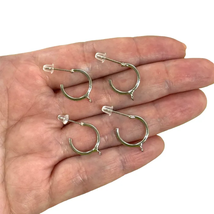Peppy Beads Earrings 2 Pairs Rhodium Plated Circle Stud Earrings with Loop