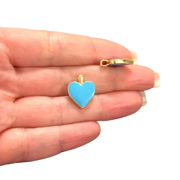 Peppy Beads Earrings 24Kt Gold Plated Double Side Sky Blue Enamelled Brass Heart Charms 2 pcs in a pack