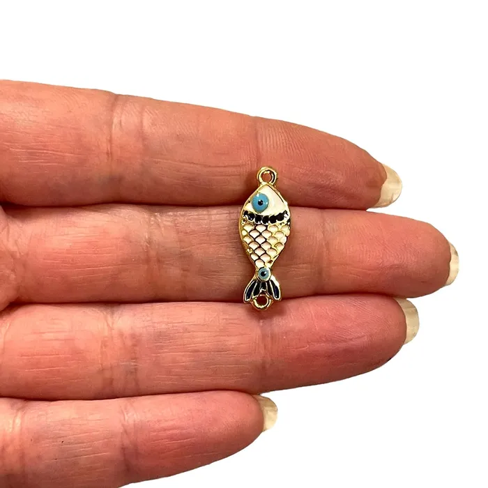 Peppy Beads Earrings 24Kt Gold Plated Double Side White Enamelled Fish Connector Charm Peppy Beads Earrings 24Kt Gold Plated Double Side White Enamelled Fish Connector Charm