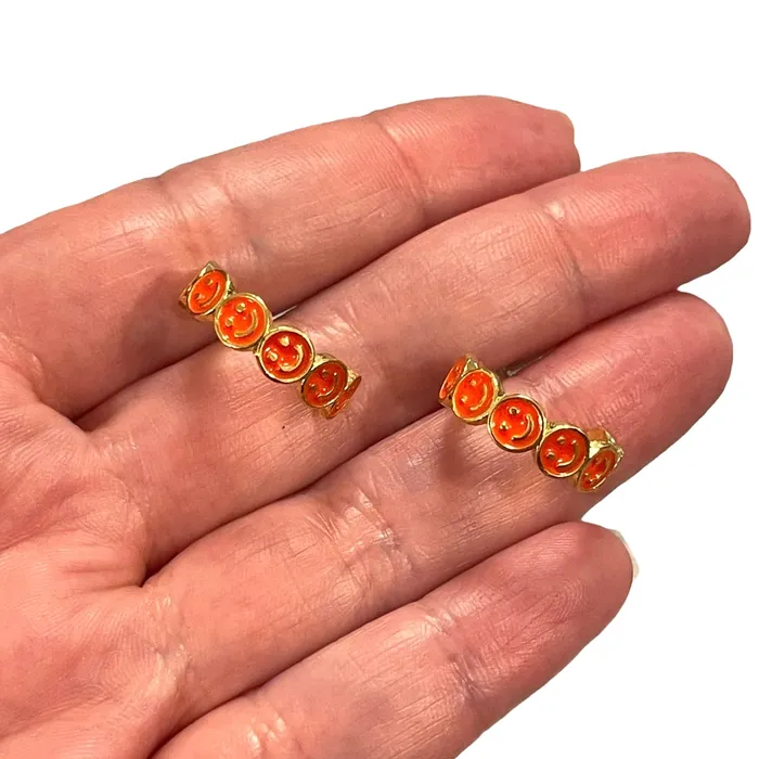 Peppy Beads Earrings 24Kt Gold Plated Neon Orange Enamelled Smiley Face Earrings Peppy Beads Earrings 24Kt Gold Plated Neon Orange Enamelled Smiley Face Earrings