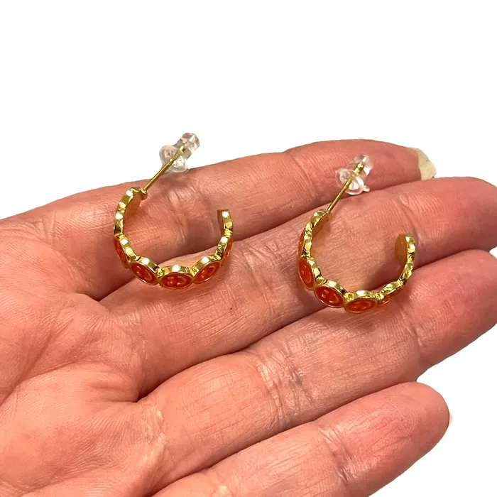 Peppy Beads Earrings 24Kt Gold Plated Neon Orange Enamelled Smiley Face Earrings Peppy Beads Earrings 24Kt Gold Plated Neon Orange Enamelled Smiley Face Earrings
