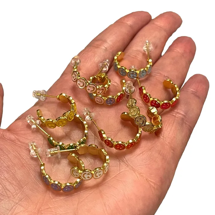 Peppy Beads Earrings 24Kt Gold Plated Neon Orange Enamelled Smiley Face Earrings Peppy Beads Earrings 24Kt Gold Plated Neon Orange Enamelled Smiley Face Earrings