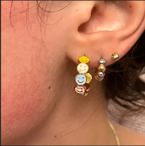 Peppy Beads Earrings 24Kt Gold Plated Neon Orange Enamelled Smiley Face Earrings Peppy Beads Earrings 24Kt Gold Plated Neon Orange Enamelled Smiley Face Earrings