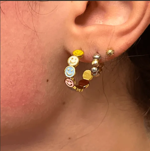 Peppy Beads Earrings 24Kt Gold Plated Neon Orange Enamelled Smiley Face Earrings Peppy Beads Earrings 24Kt Gold Plated Neon Orange Enamelled Smiley Face Earrings
