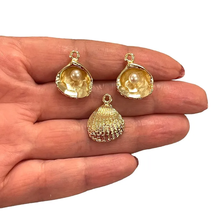 Peppy Beads Earrings 24Kt Gold Plated Oyster With Pearl Charms 3 pcs in a pack Peppy Beads Earrings 24Kt Gold Plated Oyster With Pearl Charms 3 pcs in a pack