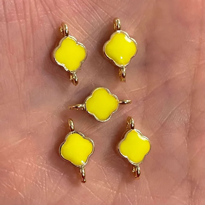 Peppy Beads Earrings 24Kt Shiny Gold Plated Neon Yellow Enamelled Clover Connector Charms Peppy Beads Earrings 24Kt Shiny Gold Plated Neon Yellow Enamelled Clover Connector Charms