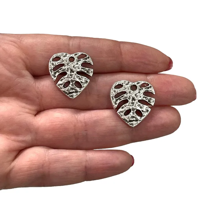 Peppy Beads Earrings Antique Silver Plated Monstera Leaf Charms 2 pcs in a pack Peppy Beads Earrings Antique Silver Plated Monstera Leaf Charms 2 pcs in a pack