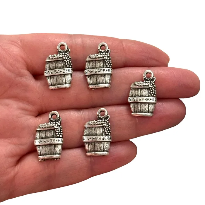 Peppy Beads Earrings Antique Silver Plated Wine Barrel Charms Silver Wine Lover Charms 5 pcs in a pack