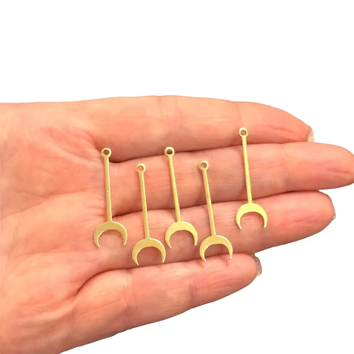 Peppy Beads Earrings Raw Brass Crescent Stick Charms 5 pcs in a pack